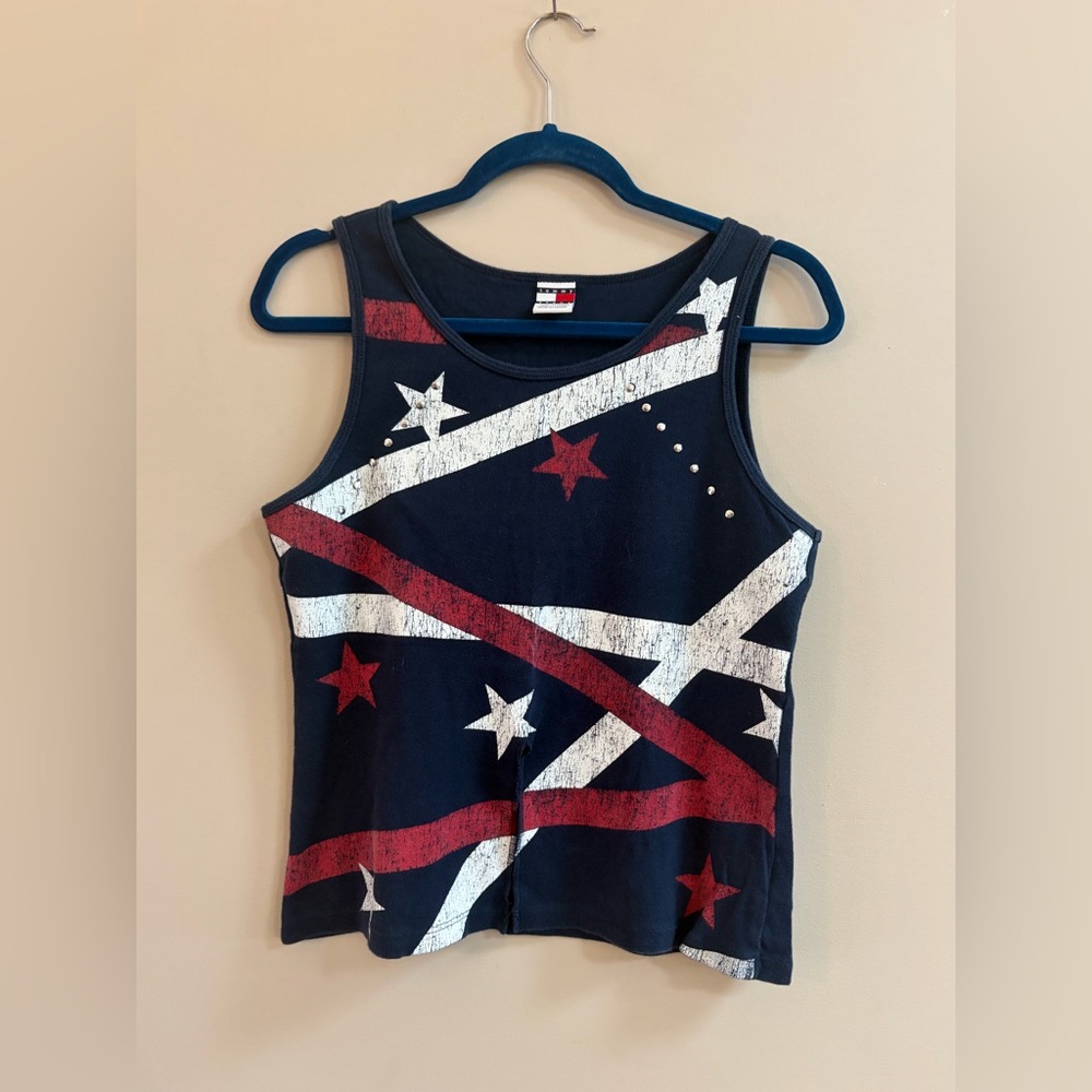 Tommy Jeans Distressed Stars & Stripes Americana Y2K Front Slit Cotton Tank Top